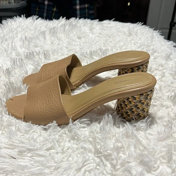 Kaanas Tobago Tan Leather Multicolor Braid Wrapped Block Heel Slides Sandals 8 - Picture 7 of 9